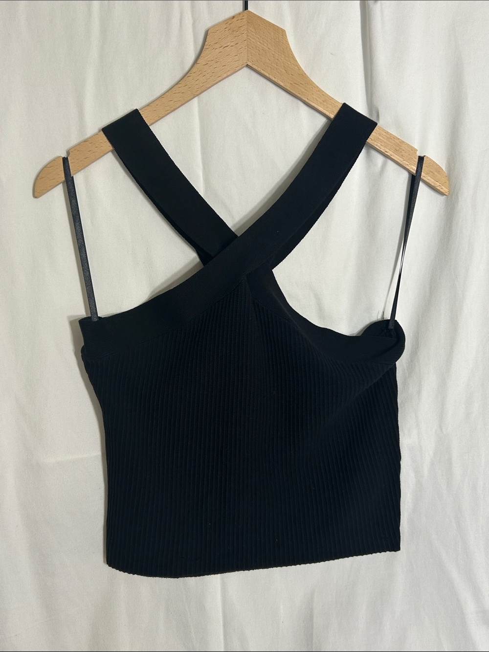 She + Sky Black Ribbed Cross-Back Tank
